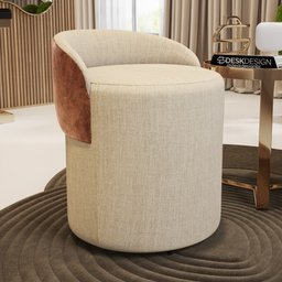 Kit 02 Puffs Banquetas Living Gaia Orgânico com Encosto Baixo Linho Bege Ocre - Desk Design - 2