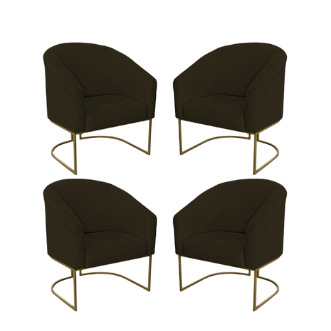 Kit 4 Poltronas Decorativa Luana Base Ferro Dourada Suede - Twdecora