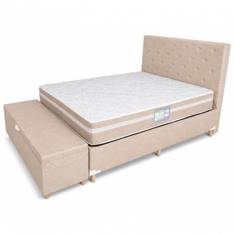 Kit Cama Box Casal Baú com Cabeceira e Recamier Molas Bonnel Espuma D28 Bege Galeria Das Camas