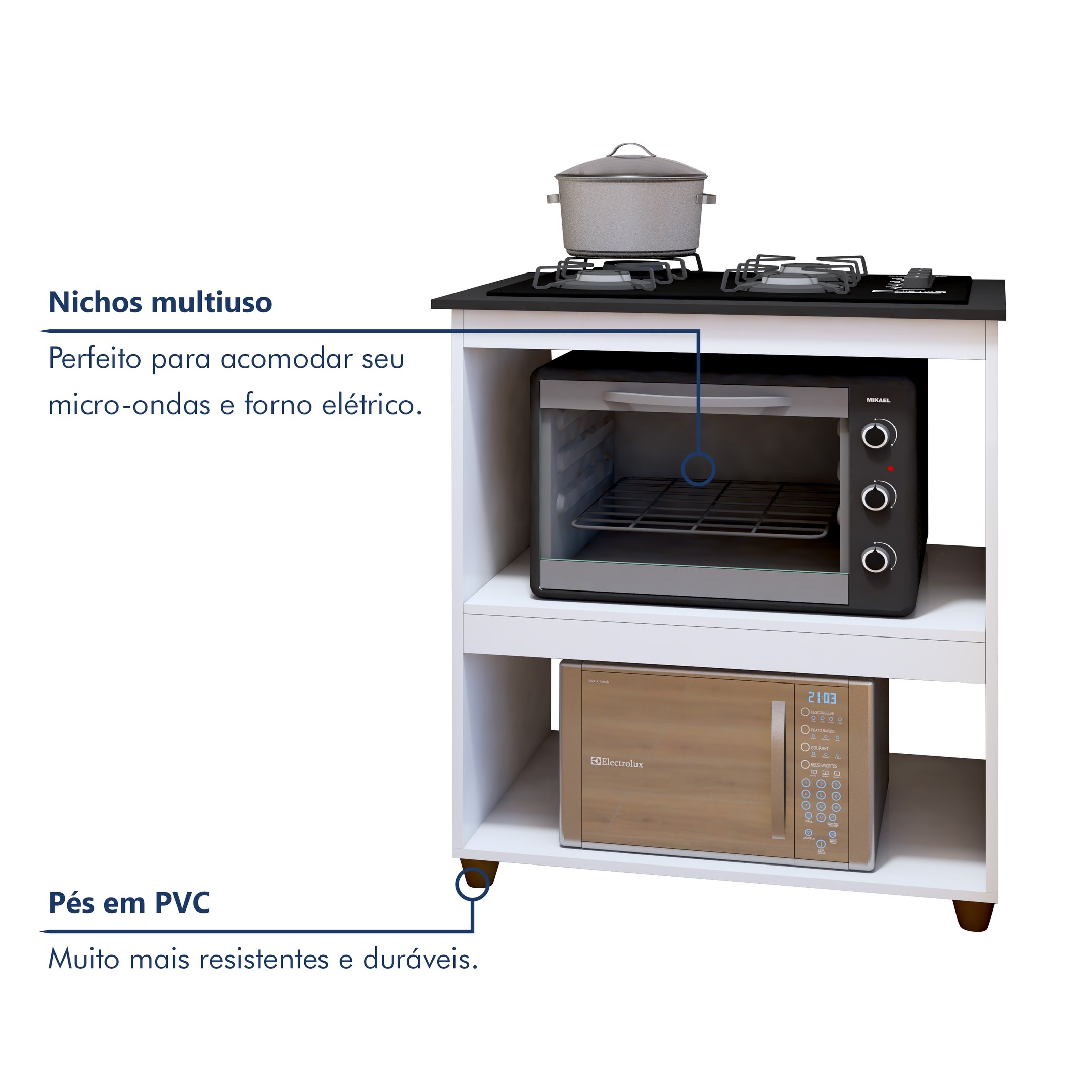 Balcão para Cooktop 4 Bocas 2 Nichos para Forno Turim  - 2