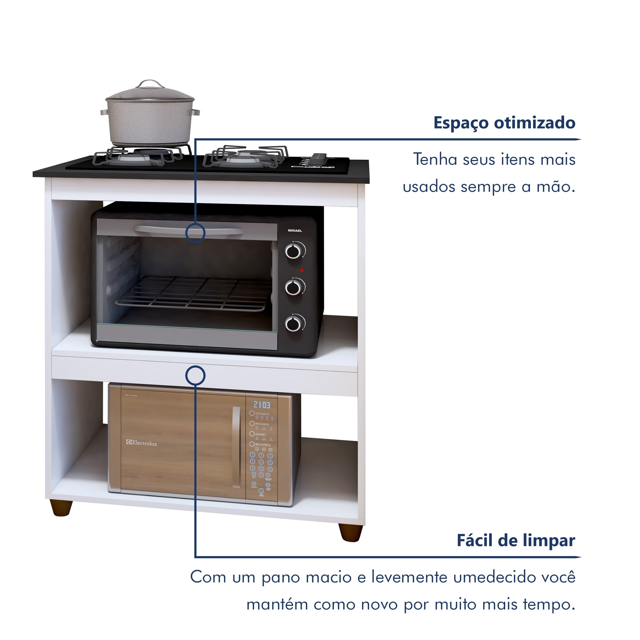 Balcão para Cooktop 4 Bocas 2 Nichos para Forno Turim  - 3