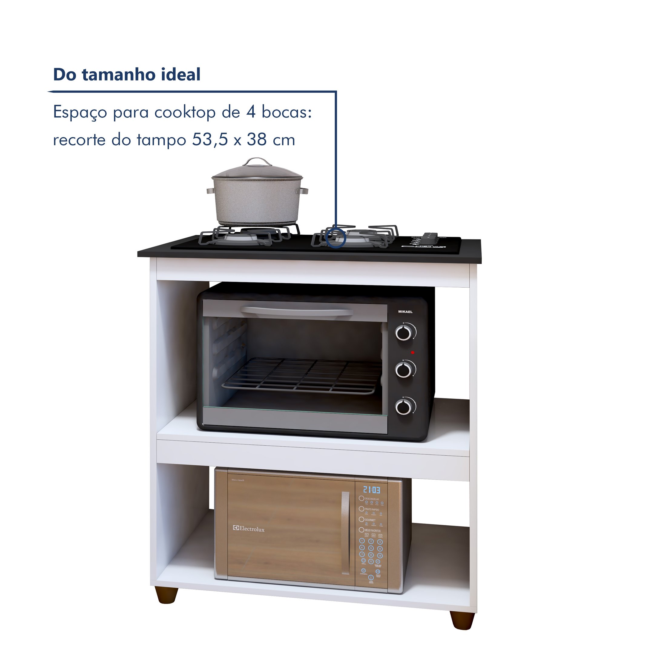 Balcão para Cooktop 4 Bocas 2 Nichos para Forno Turim  - 4