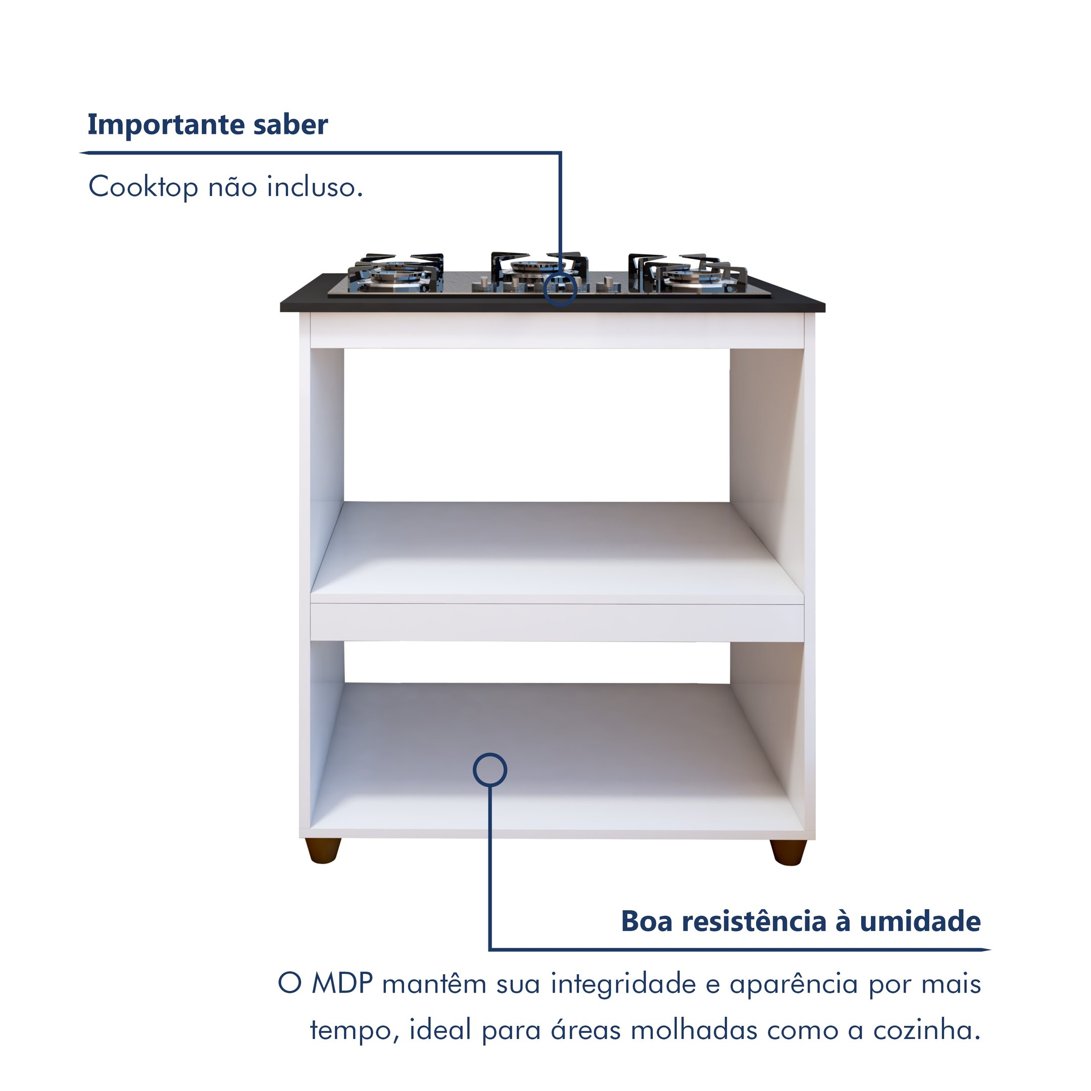 Balcão para Cooktop 4 Bocas 2 Nichos para Forno Turim  - 5