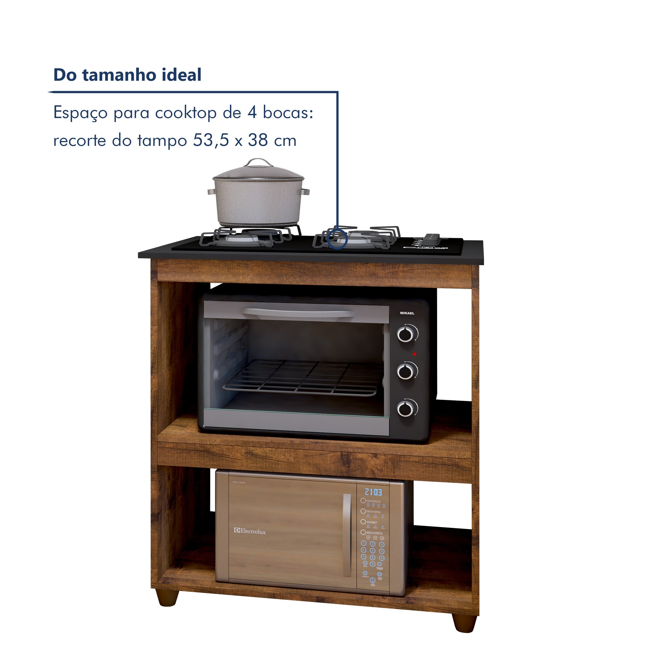 Balcão para Cooktop 4 Bocas 2 Nichos para Forno Turim  - 4