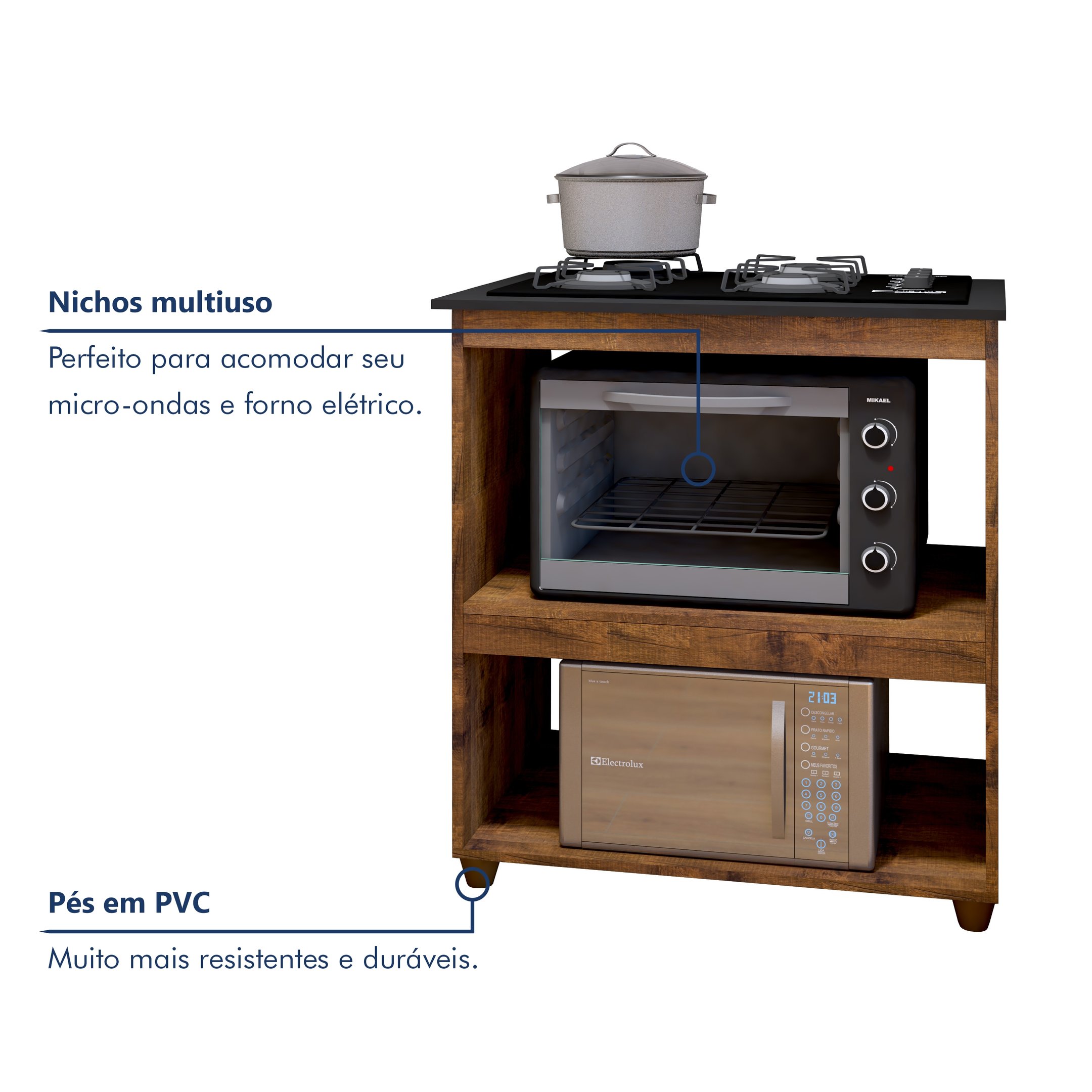 Balcão para Cooktop 4 Bocas 2 Nichos para Forno Turim  - 2