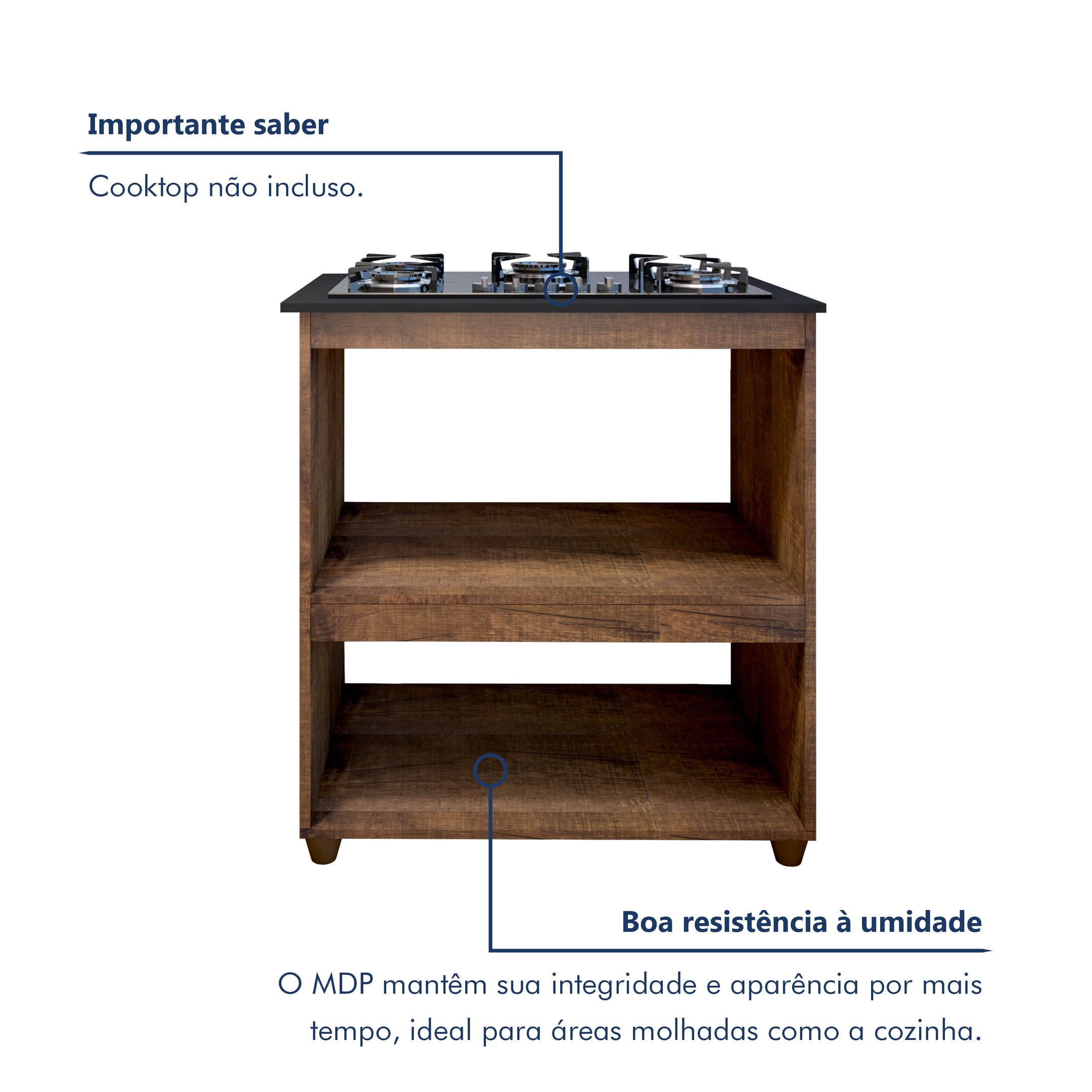 Balcão para Cooktop 4 Bocas 2 Nichos para Forno Turim  - 5