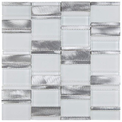 Kit 1m² Pastilha de Vidro e Inox 29cm x 29cm Branco/Cinza Glass Mosaic