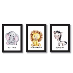 Quadros safari animais para quarto infantil com frases:Kit 1 Preto - 1 Quadros safari animais para quarto infantil com frases:Kit 1 Preto - 1