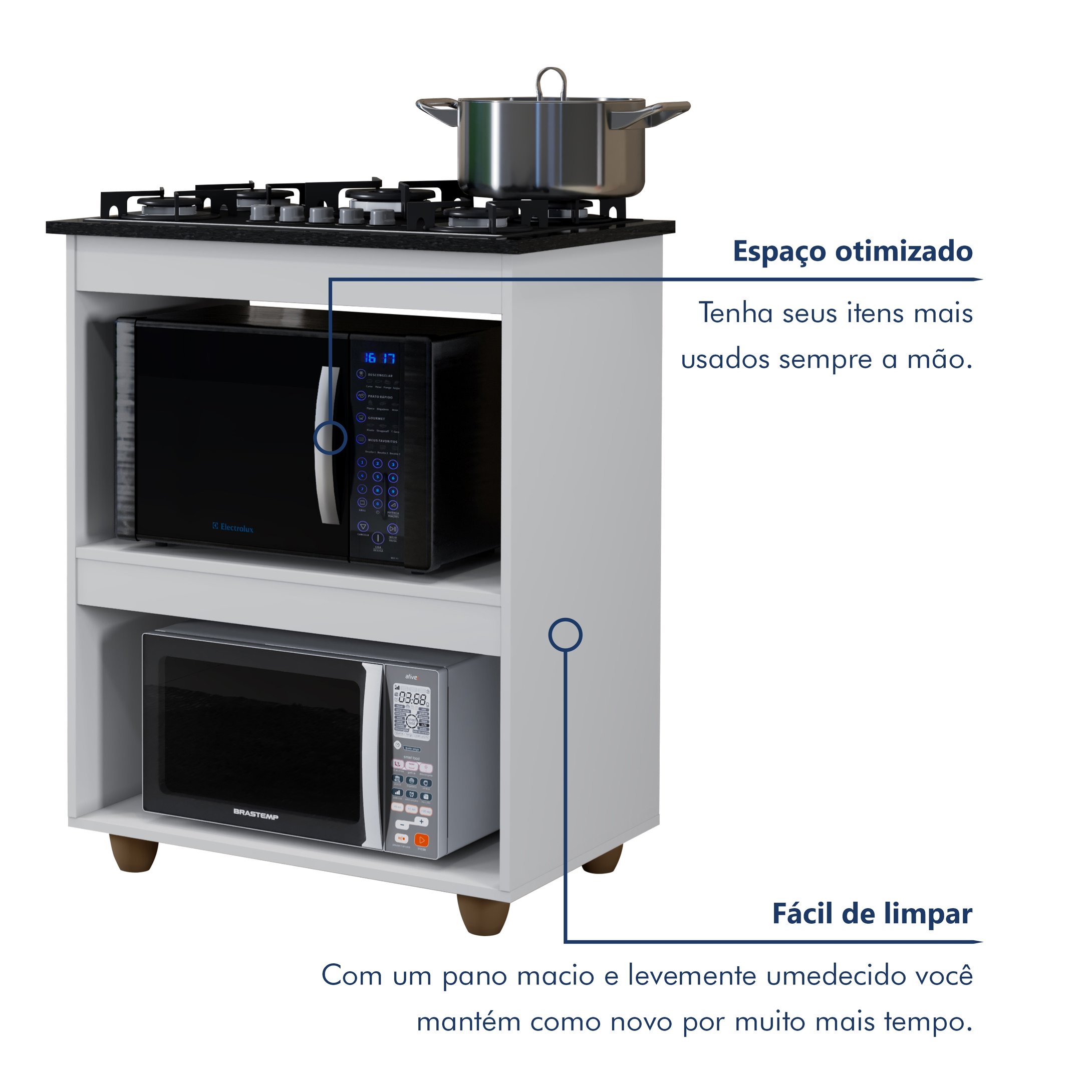 Balcão para Cooktop 5 Bocas 2 Nichos para Forno Turim  - 3