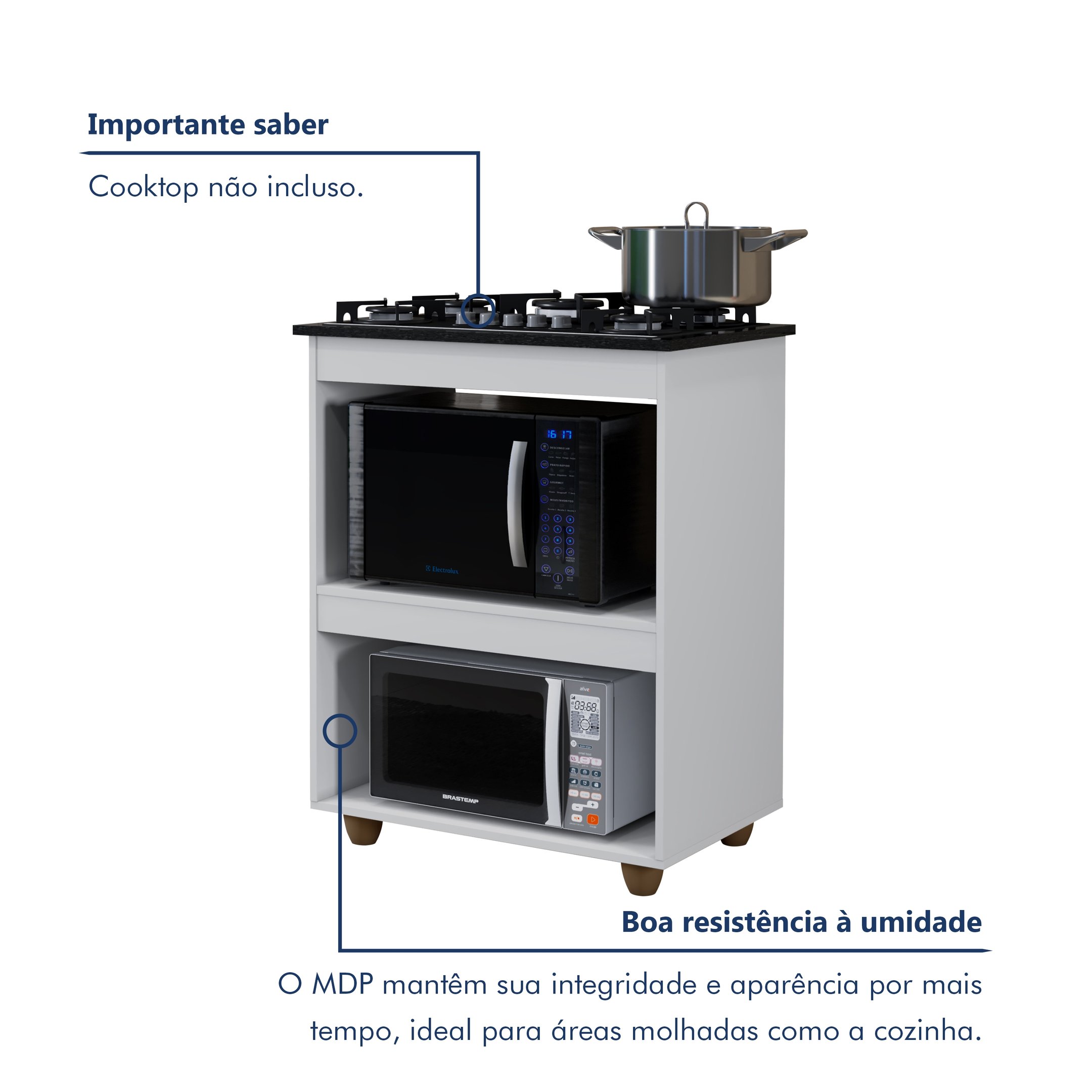 Balcão para Cooktop 5 Bocas 2 Nichos para Forno Turim  - 5