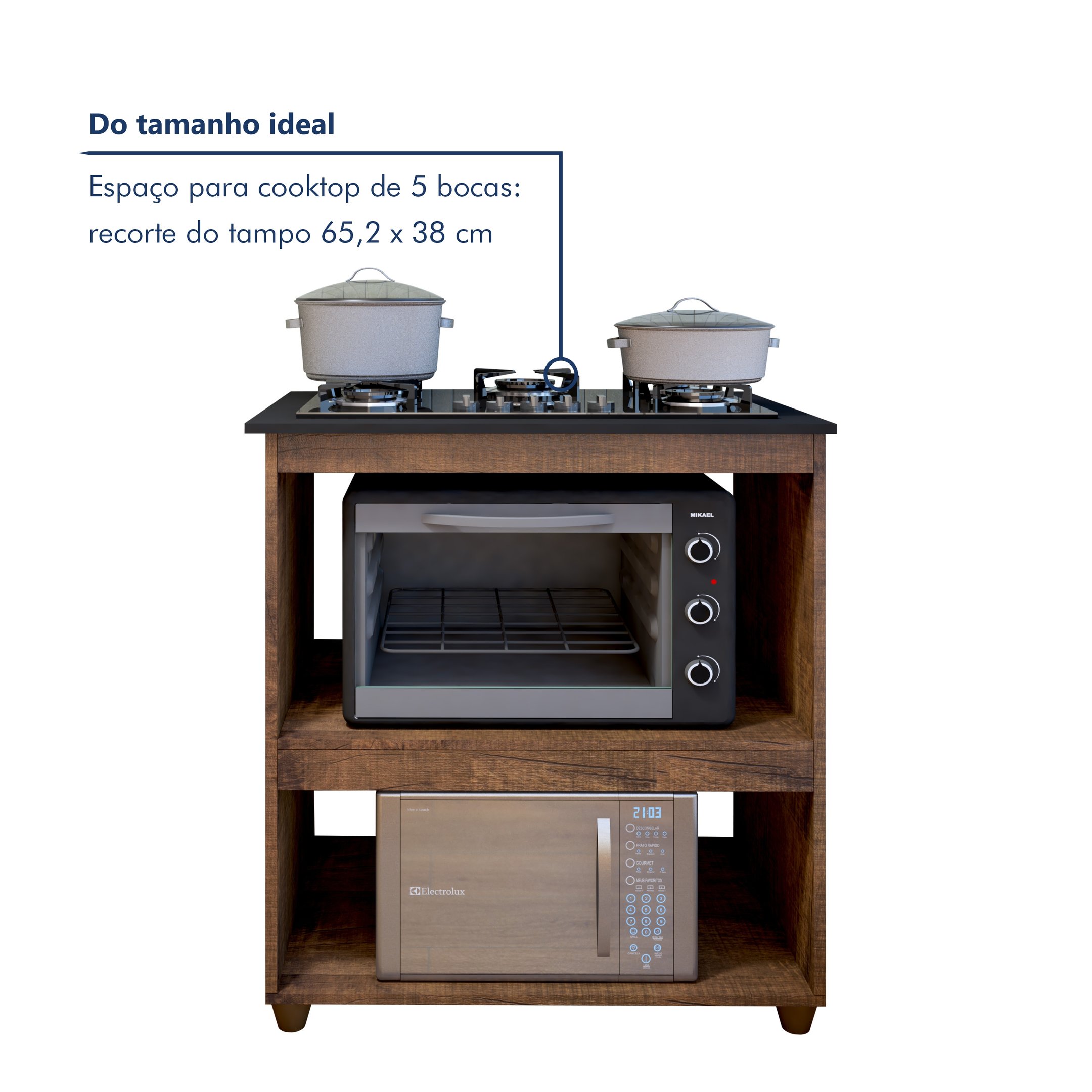 Balcão para Cooktop 5 Bocas 2 Nichos para Forno Turim  - 4