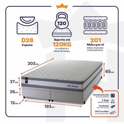 Conjunto Cama Box Super King c/ Molas Ensacadas Alpine Branco 193x203x65 - 3
