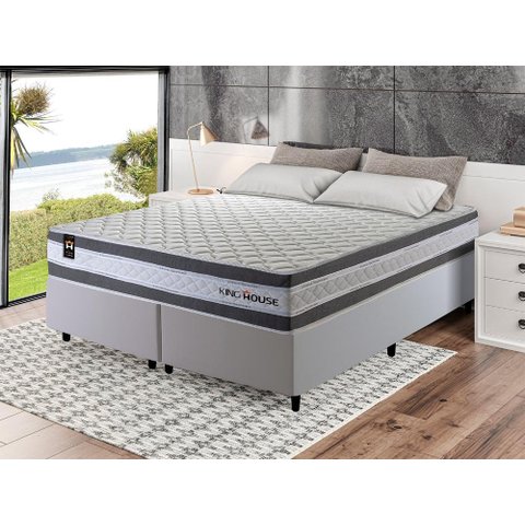 Conjunto Cama Box Super King c/ Molas Ensacadas Alpine Branco 193x203x65