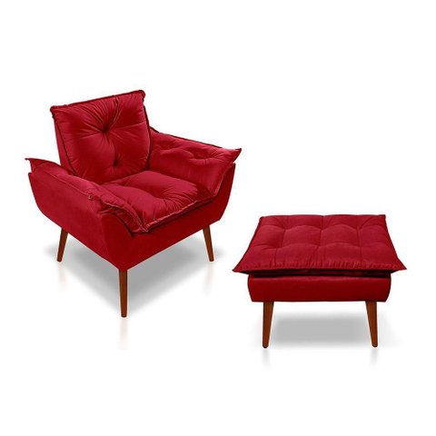 Kit C- 01 Poltrona Opala + 01 Puff Opala Elegante Suede Vermelho