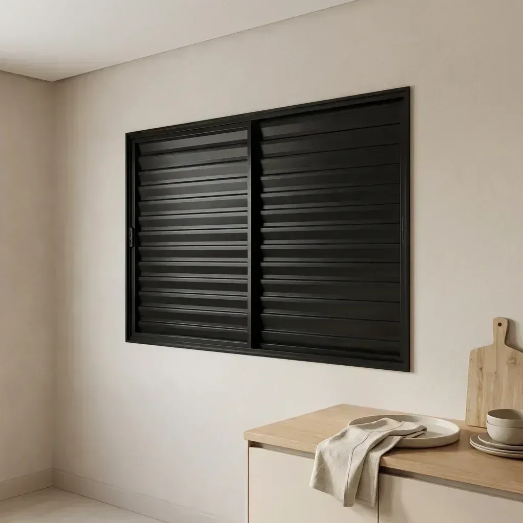 Janela de Alumínio Veneziana 100x150cm 3 Folhas Vidro Liso Ultra Ramassol Preto