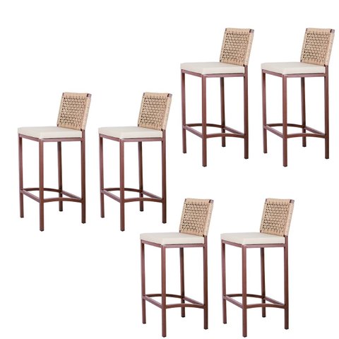 Kit 6 BANQUETA GAIA – Corda náutica rami assento corino bege