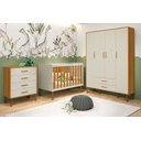 Ver imagem 1 de Quarto Isis Berço Americano 2 em 1, Comoda Gaveteiro, Roupeiro Isis 4 Portas Areia Fosco/ Savana
