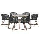 Ver imagem 1 de Mesa com 6 Cadeiras de Jantar Roma 120cm e Noronha em Alumínio Marrom Corda Náutica Estofado 5 Trama