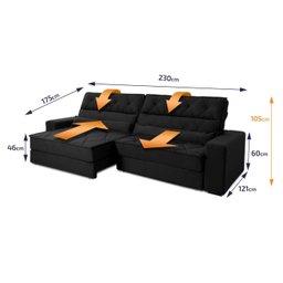 Sofá Retrátil Reclinável 230cm Ascari Suede Velut com molas Ensacadas - King House - 2