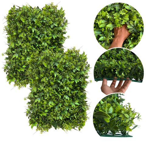 Kit 17 Painéis Plantas Artificiais Luxo para Decoração de Parede Verde Jardim Vertical e Área Gourme