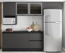 Ver imagem 1 de Cozinha Modulada Etna 258cm 2 Portas de Vidro - Grafite Poliman