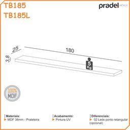Prateleira Mdf Decorativa com Luzes Led e Suporte Invisível 180cm Tb185l Dalla Costa - Fendi - 2