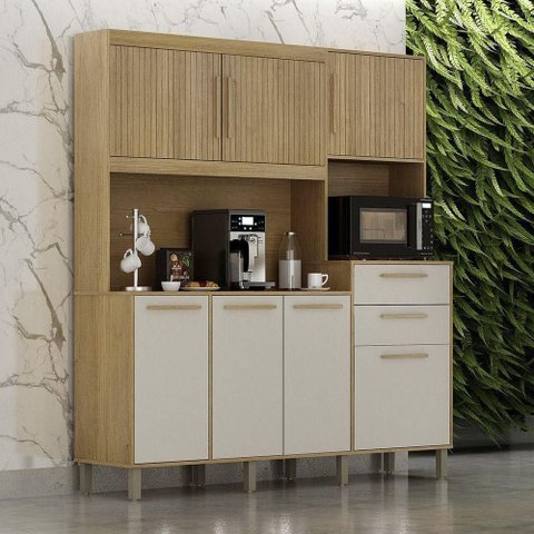 Armário de Cozinha 7 Portas 2 Gavetas Quartzo Valdemóveis Cinamomo/off White