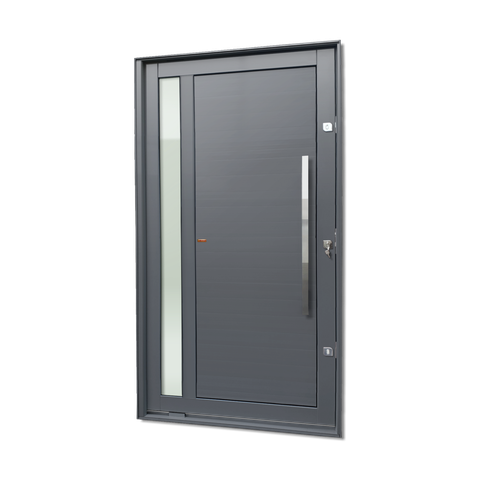 Porta Pivotante Alumínio Lambril Visione c/Pux.Dir. Elite Cinza 240x130 Brimak