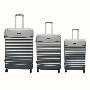 Kit 3 Malas Viagem Abs Rígido P M G Rodinhas 360 Cinza