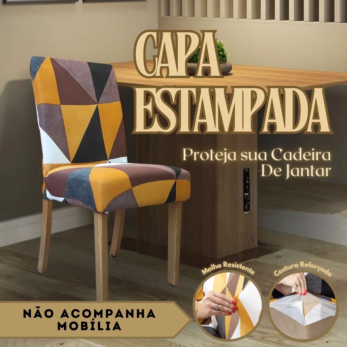 Kit 6 Capas para Cadeira de Jantar Estampada em Malha Gel Coladinha Premium com Elástico Tecido Supe - 4