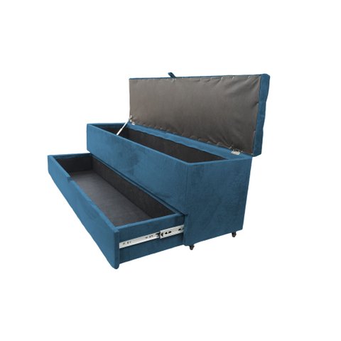 Recamier Puff Baú Sapateira com Gaveta 1,38cm para Cama Box Padrão - Azul Aço