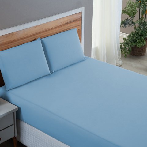 Lençol Cama Box Solteiro 200 Fios 2 Peças Conjunto 100% Algodão:azul Piscina