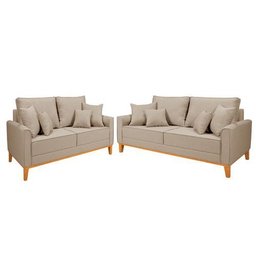 Conjunto Sofá Living Beny 2 e 3l Base Madeira Linho - 1