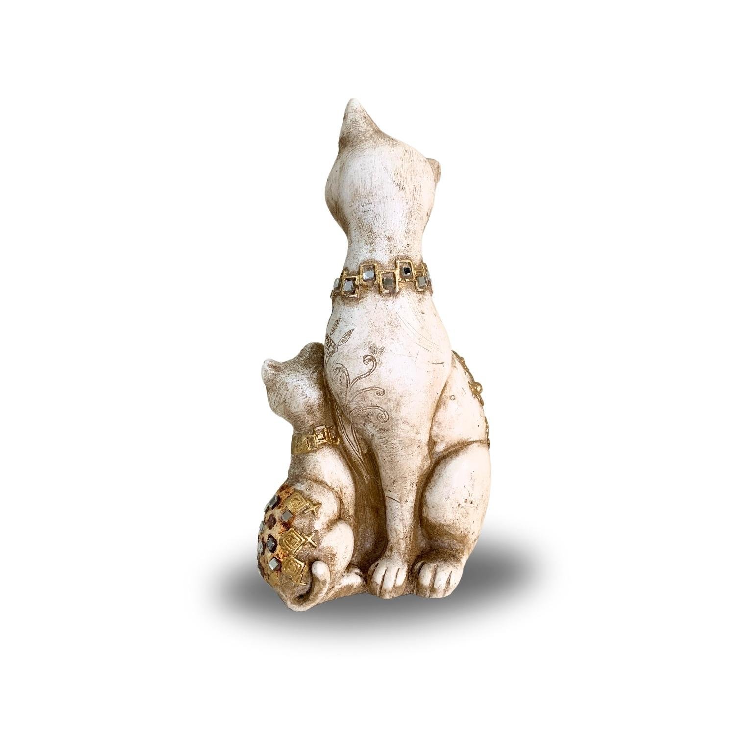 Gata Gatinha Escultura Estátua Decorativa Branco Fosco Com Manto Cravejado De Pedras Luxo - 3