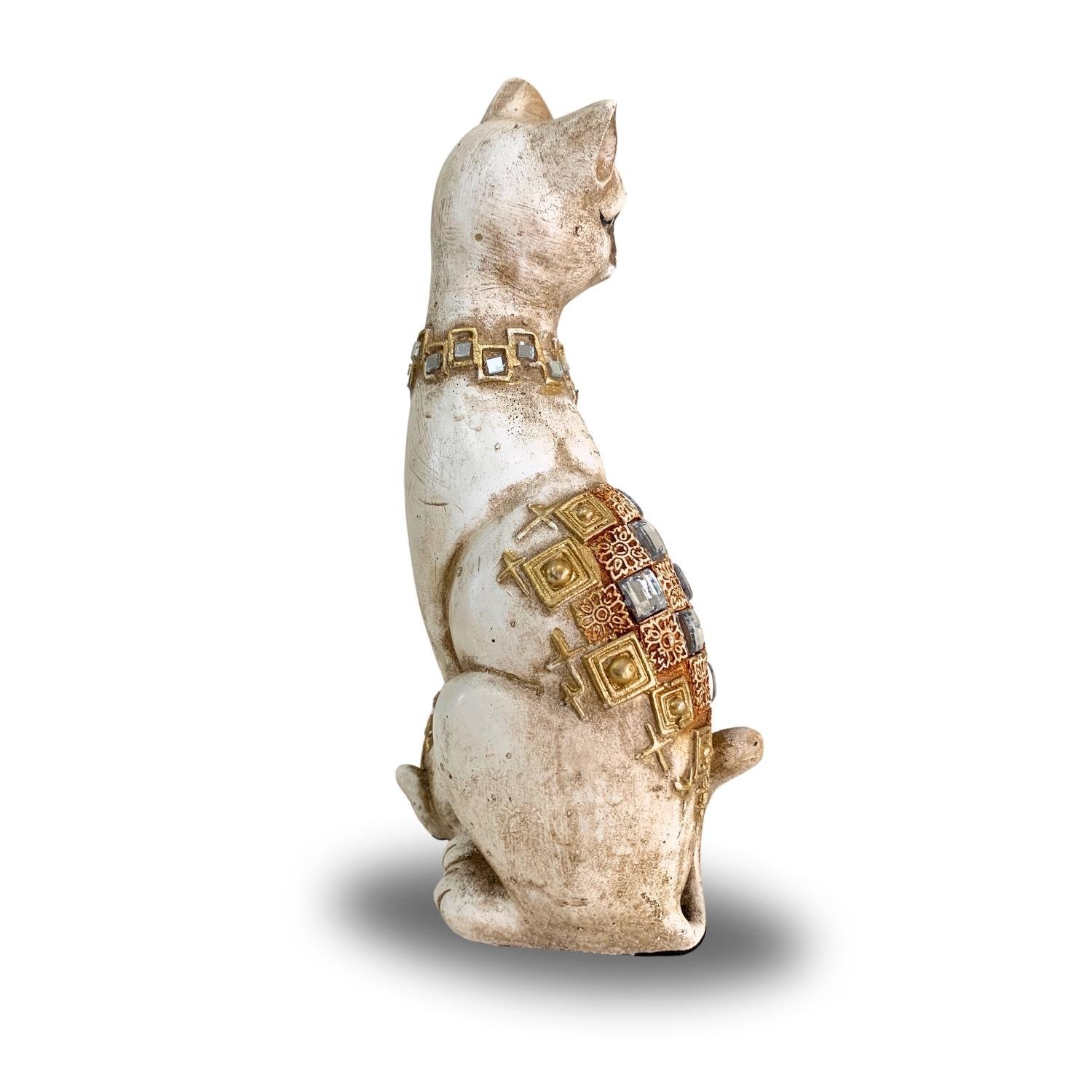 Gata Gatinha Escultura Estátua Decorativa Branco Fosco Com Manto Cravejado De Pedras Luxo - 2