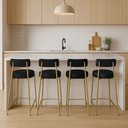 Ver imagem 1 de Banqueta Cozinha Alta com Encosto Industrial Dourado Kit 4 Londres Pu D03 - D'Rossi