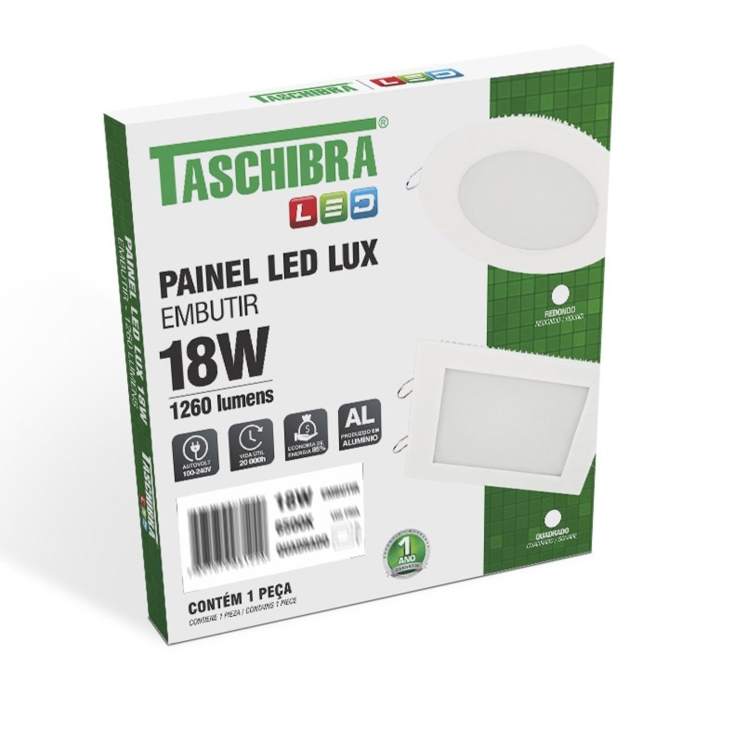 Painel LED Taschibra 18w Lux Quadrado Embutir 4000k Taschibra - 2