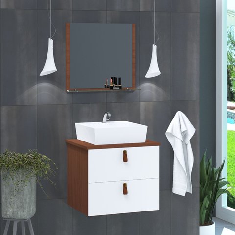 Conjunto Gabinete Banheiro Berlim 45cm + Espelheira + Cuba