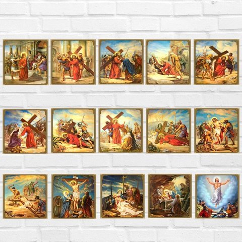 Quadro Azulejo Via Sacra 15 Unidades Tamanho 20x20 Cm