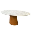 Ver imagem 1 de Mesa de Jantar Cone Oval 180x100 Cm Base Madeira Freijó Tampo Calacato Bronzeado