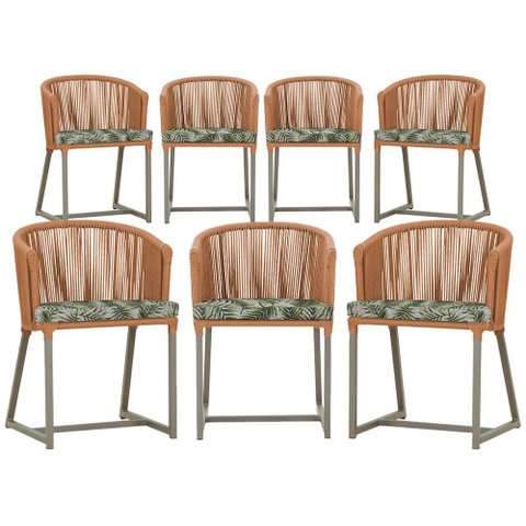 7 Cadeiras de Jantar Área Noronha em Alumínio com Pintura Fendi Corda Náutica Estofado 5 Trama Origi
