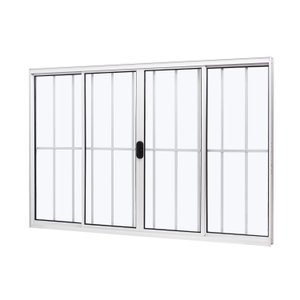 Janela de Alumínio de Correr Central 100x120cm 4 Folhas com Grade e Vidro Liso Slim Modular Ramassol