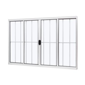 Janela de Aluminio de Correr Central 100x150cm 4 Folhas com Grade e Vidro Liso Ultra Ramassol