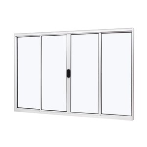 Janela de Aluminio de Correr Central 100x150cm 4 Folhas Vidro Liso Slim Modular Ramassol