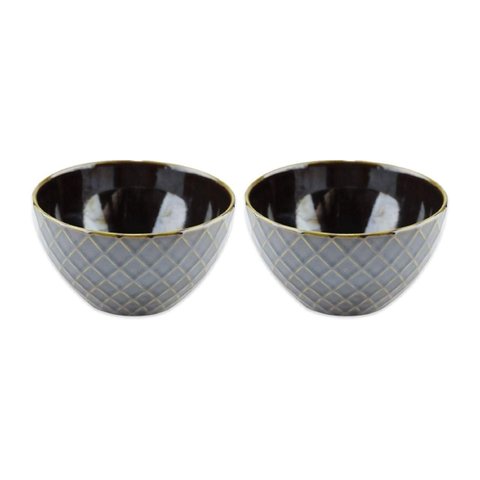 Jogo de 2 Bowls Geometrix Fine em Cerâmica 580 Ml Marrom - Lhermitage