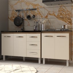 Armário Cozinha Gabinete Pia de 120 Cm Bruna e Balcão Fran para Cooktop 4 Bocas Savana Off White - 2