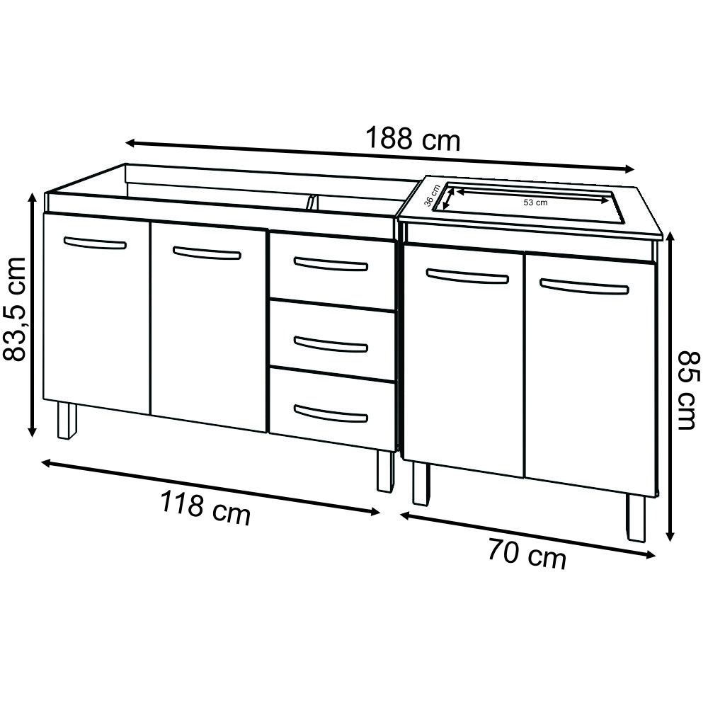 Armário Cozinha Gabinete Pia de 120 Cm Bruna e Balcão Fran para Cooktop 4 Bocas Savana Off White - 6