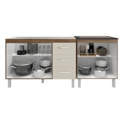 Armário Cozinha Gabinete Pia de 120 Cm Bruna e Balcão Fran para Cooktop 4 Bocas Savana Off White - 5