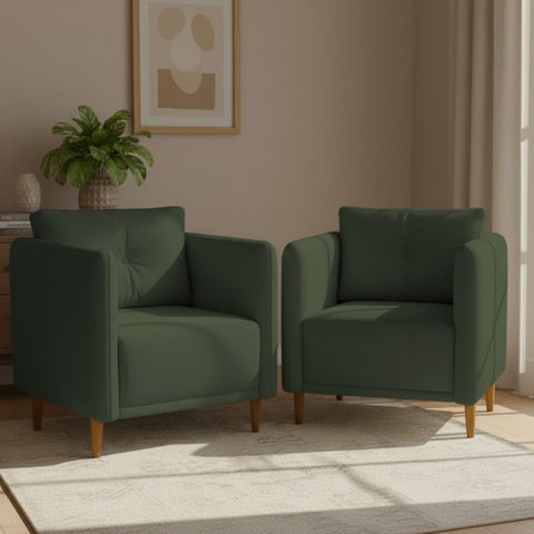 Kit 2 Poltronas Aviv para Sala Escritório Recepção Luxo Linho Verde Premium Easy Clean