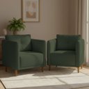 Ver imagem 1 de Kit 2 Poltronas Aviv para Sala Escritório Recepção Luxo Linho Verde Premium Easy Clean